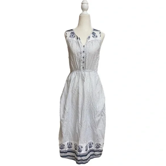 LUCKY Brand White Navy Blue Polka Dot Peasant shift Dress size small - Picture 5 of 5